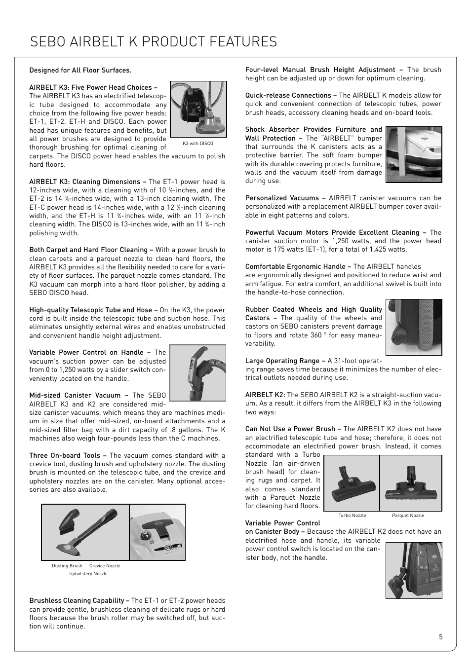 Sebo airbelt k product features | Sebo Airbelt K3 User Manual | Page 5 / 16