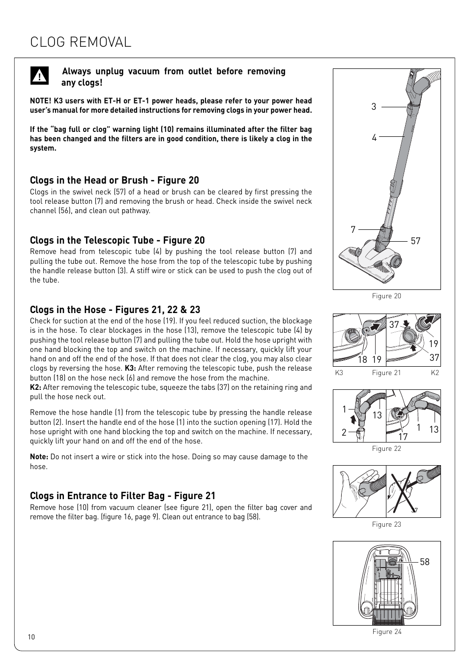 Clog removal | Sebo Airbelt K User Manual | Page 10 / 14