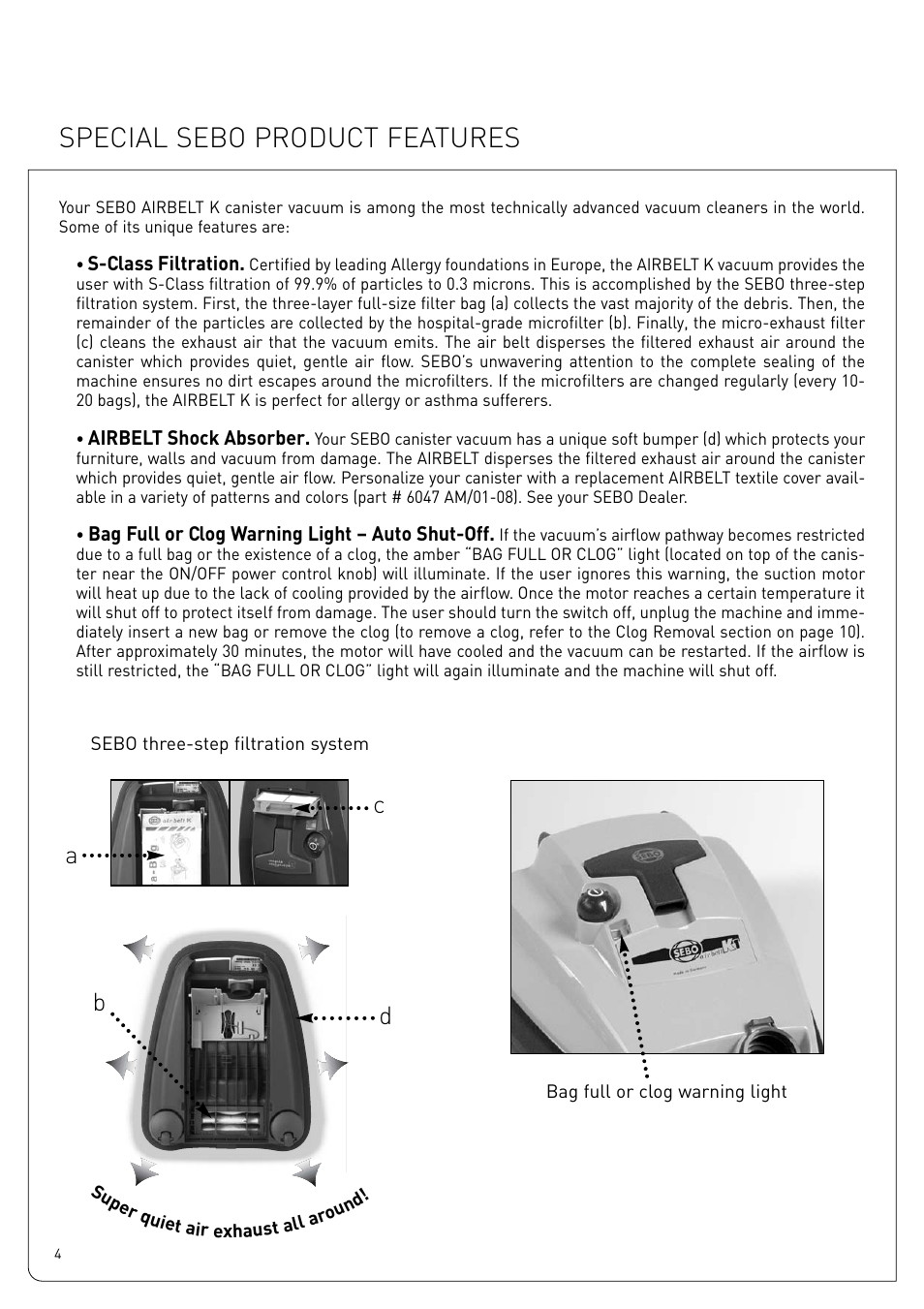 Special sebo product features | Sebo Airbelt K User Manual | Page 4 / 14