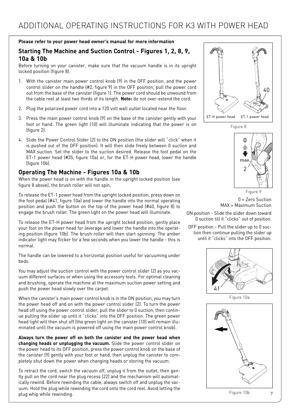 Operating the machine - figures 10a & 10b | Sebo Airbelt K User Manual | Page 7 / 14