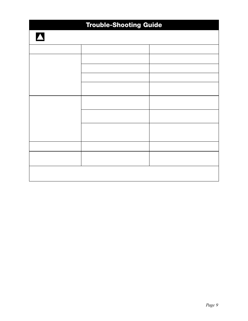 Trouble-shooting guide | Sebo ET-H User Manual | Page 9 / 12
