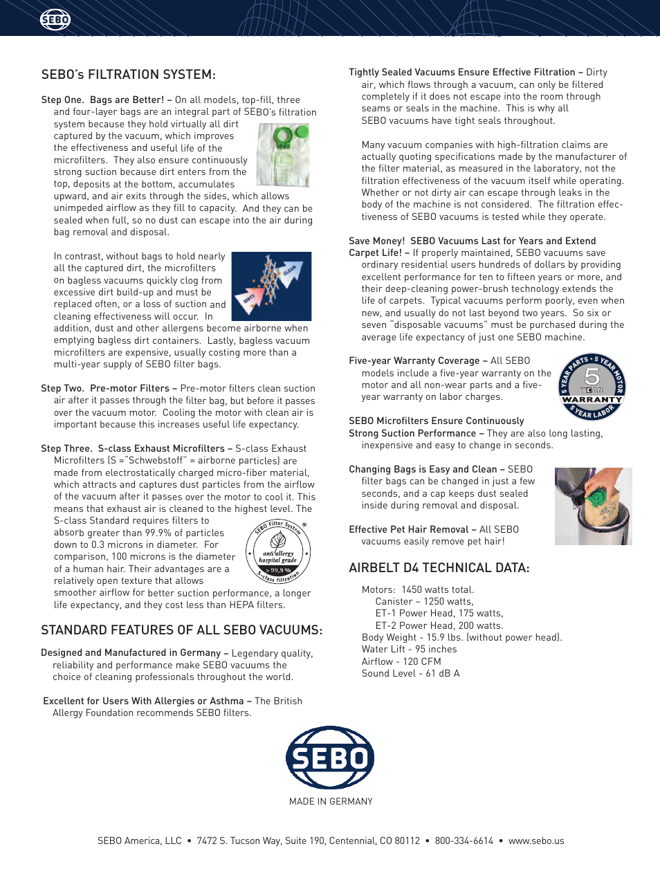 Sebo’s filtration system | Sebo AIRBELT D4 90640AM User Manual | Page 4 / 4