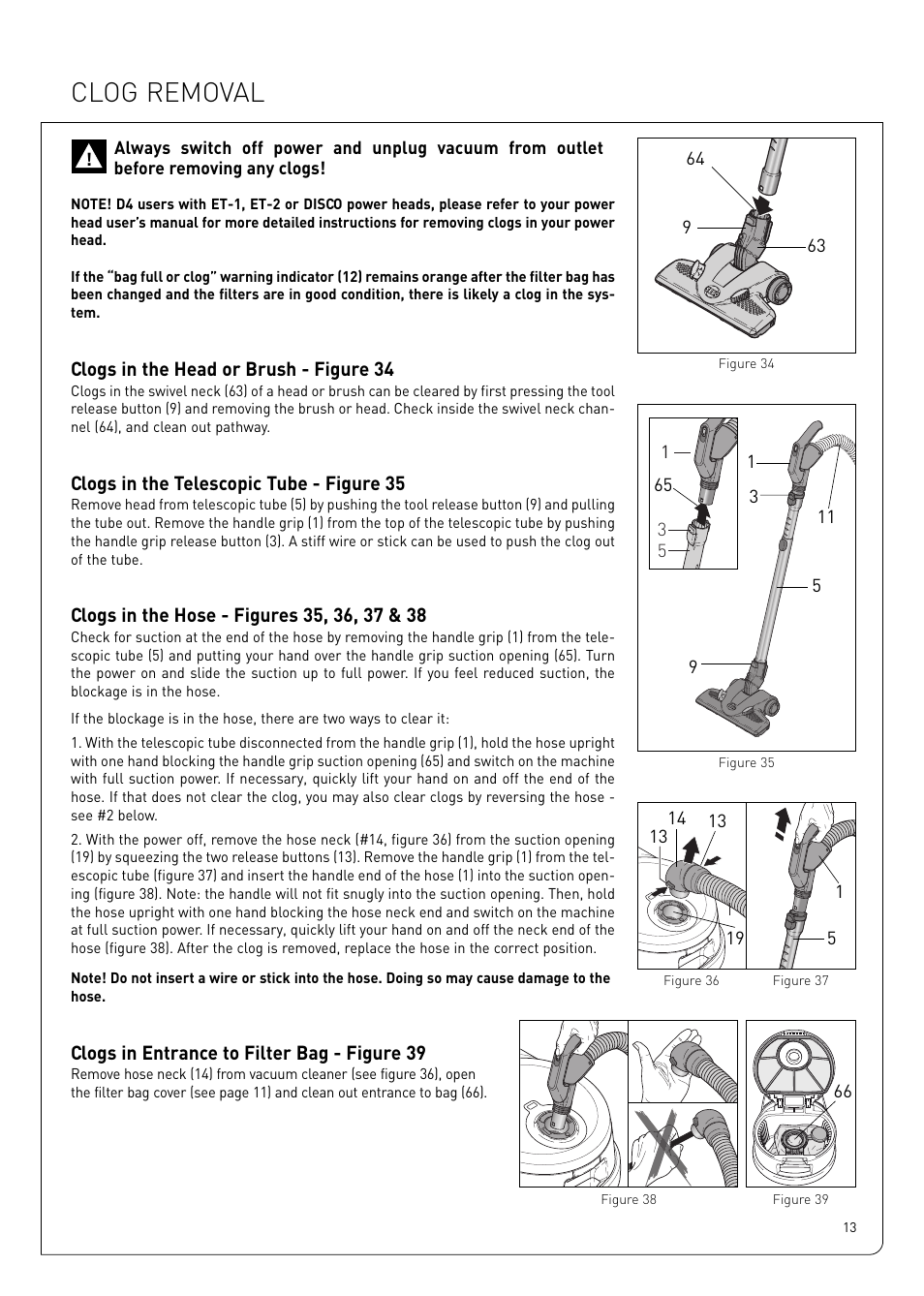 Clog removal | Sebo Airbelt D User Manual | Page 13 / 16