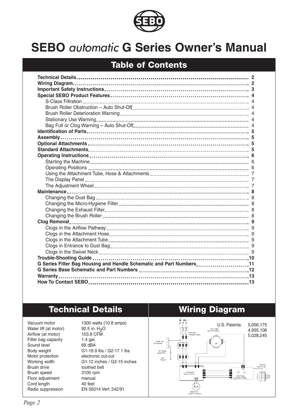 Sebo G-SERIES User Manual | Page 2 / 14