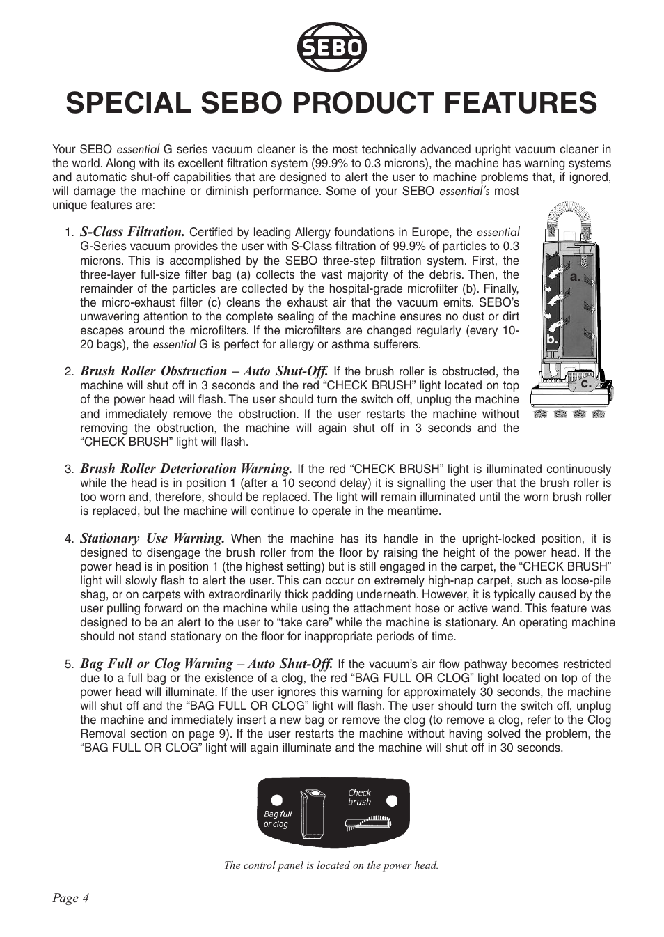 Special sebo product features | Sebo G-SERIES User Manual | Page 4 / 14