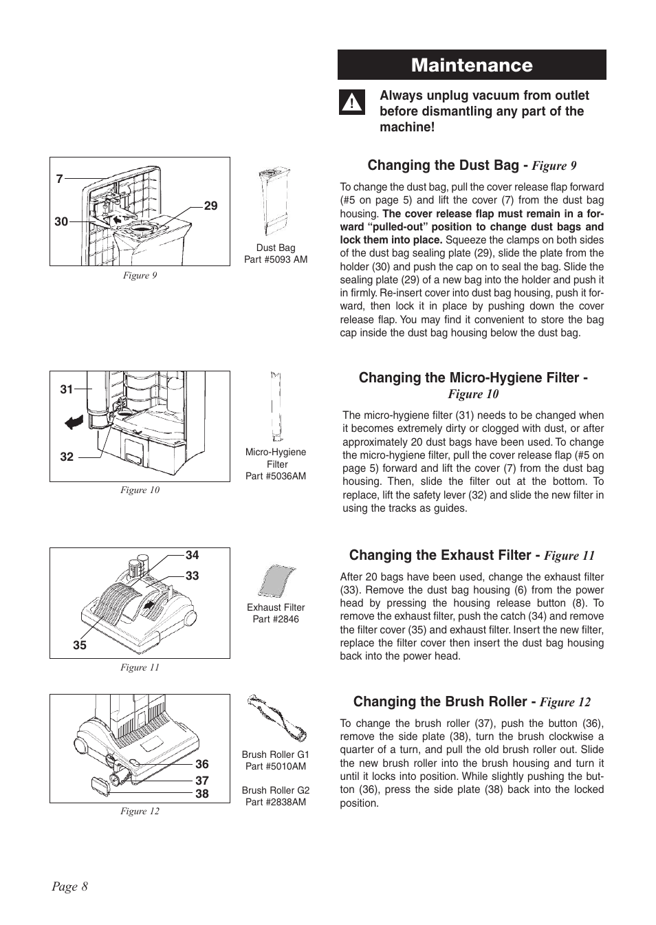 Maintenance | Sebo G-SERIES User Manual | Page 8 / 14