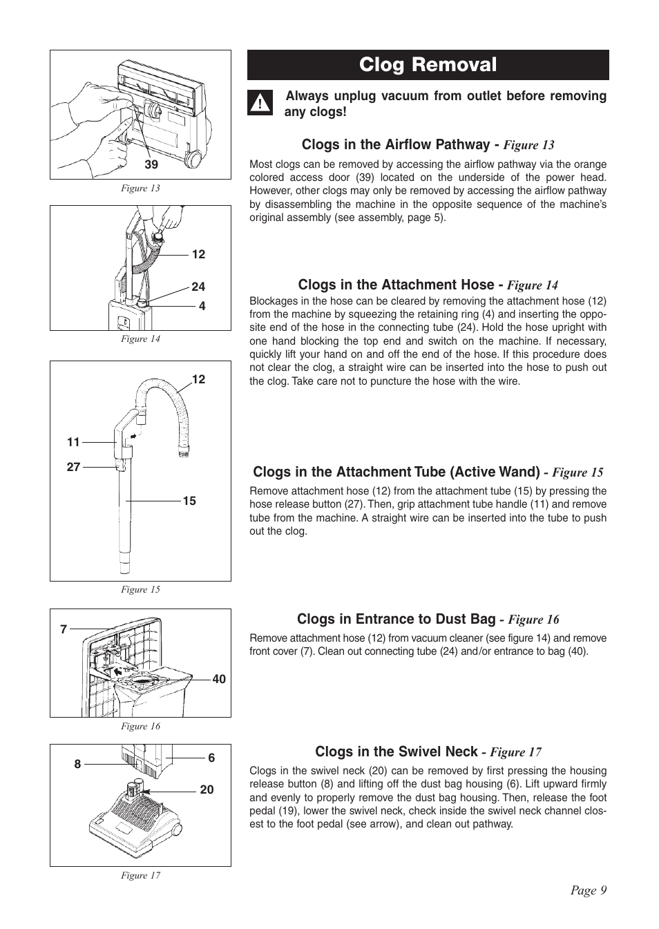 Clog removal | Sebo G-SERIES User Manual | Page 9 / 14