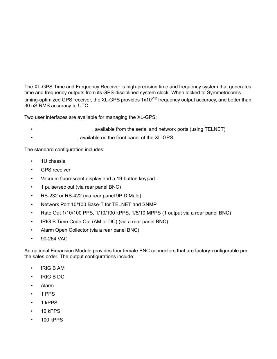 Overview of the xl-gps time and frequency receiver, Product description and features | Symmetricom XL-GPS User Manual | Page 11 / 162