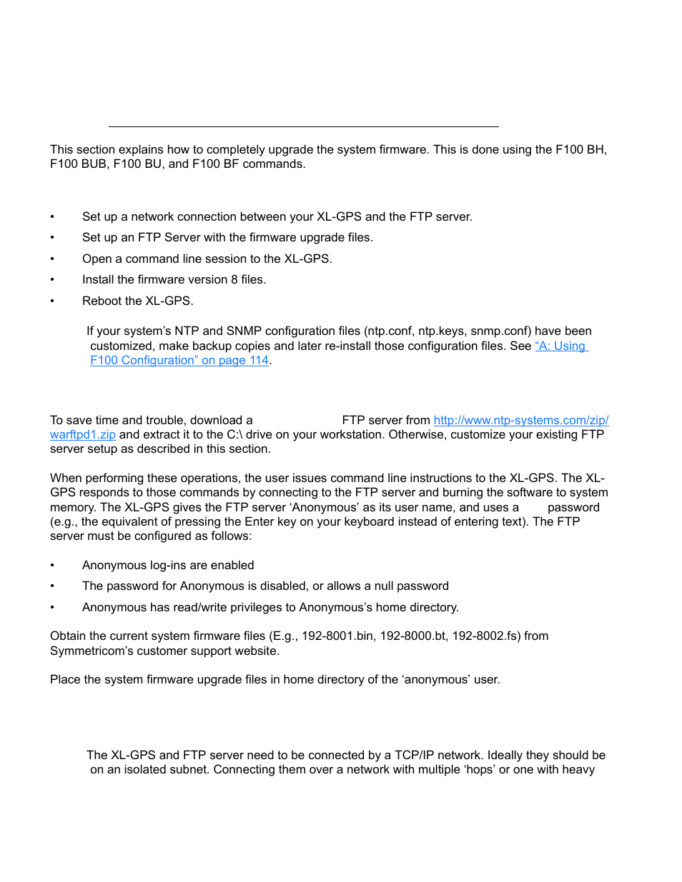 B: upgrading system firmware, Overview of procedure, Set up the ftp server | Open a command line session on the xl-gps, 1b: upgrading system firmware, Caution | Symmetricom XL-GPS User Manual | Page 128 / 162