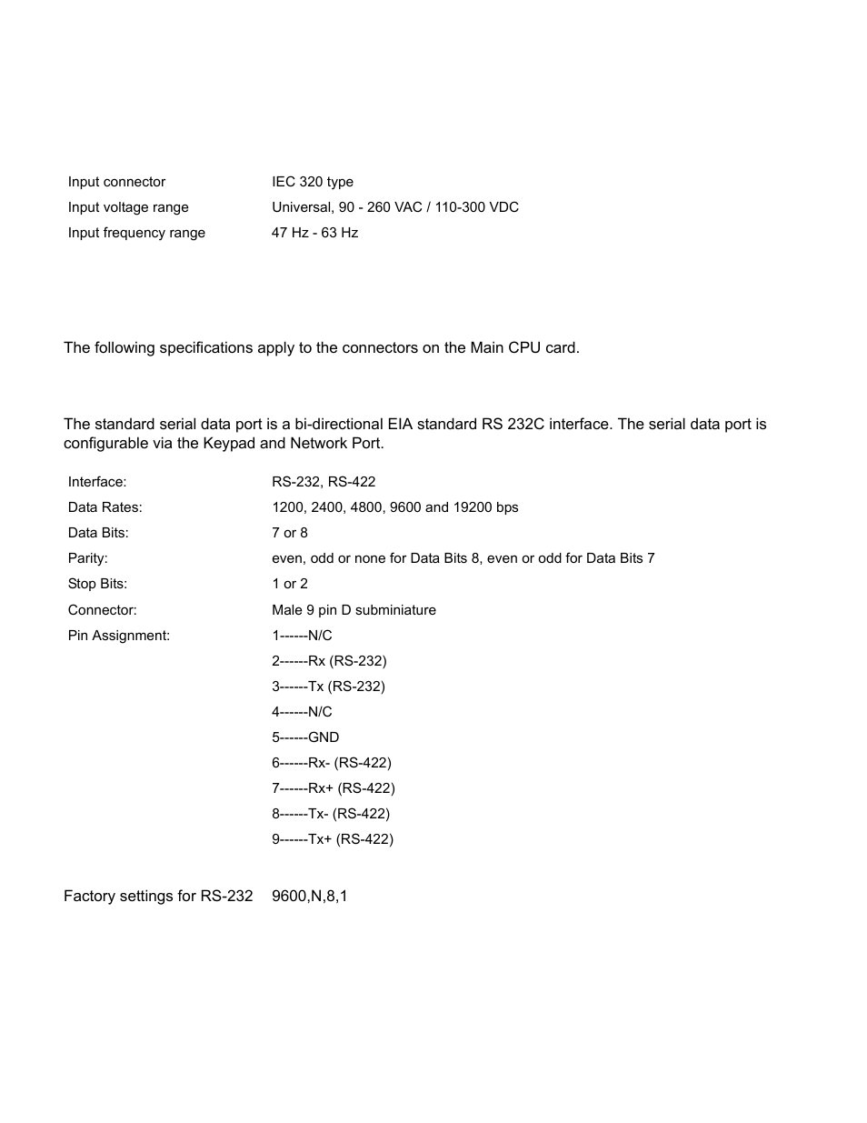 Ac power supply, Input, Standard i/o | Rs-232/rs-422 interface | Symmetricom XL-GPS User Manual | Page 14 / 162