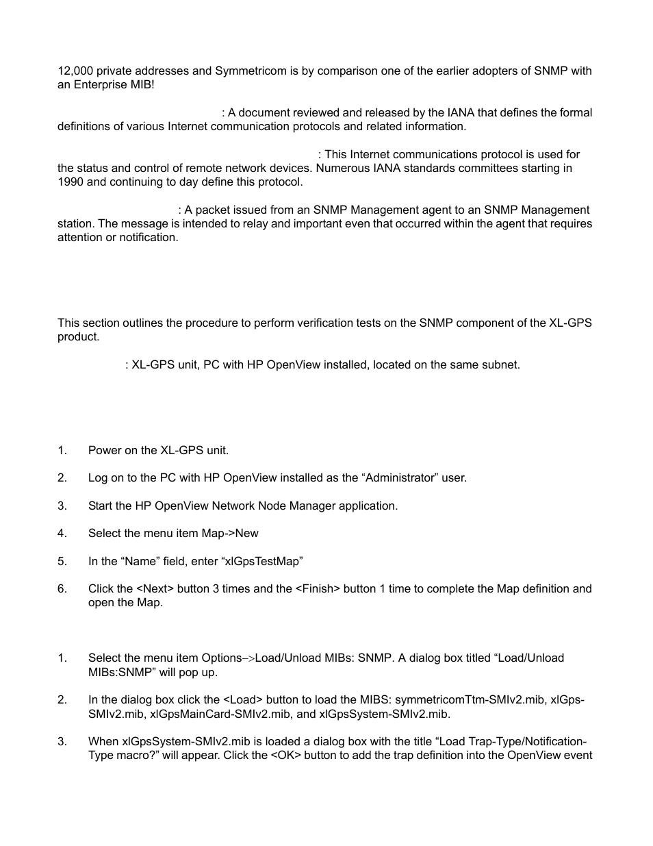 Configuring and testing snmp, Hp openview configuration | Symmetricom XL-GPS User Manual | Page 141 / 162