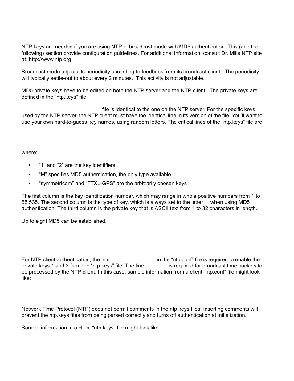 Editing md5 keys on the xl-gps, Editing md5 keys on the ntp client, 1 m symmetricom 2 m ttxl-gps | Trustedkey 1 2 bclient, 1m symmetricom | Symmetricom XL-GPS User Manual | Page 146 / 162