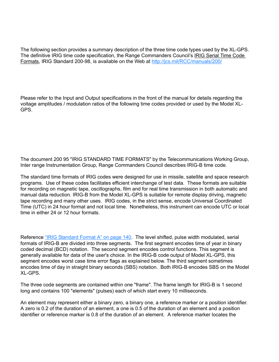 E: time code formats, Overview, Irig | Introduction, Irig code format, E: time code formats overview irig, Introduction irig code format, 1e: time code formats | Symmetricom XL-GPS User Manual | Page 148 / 162