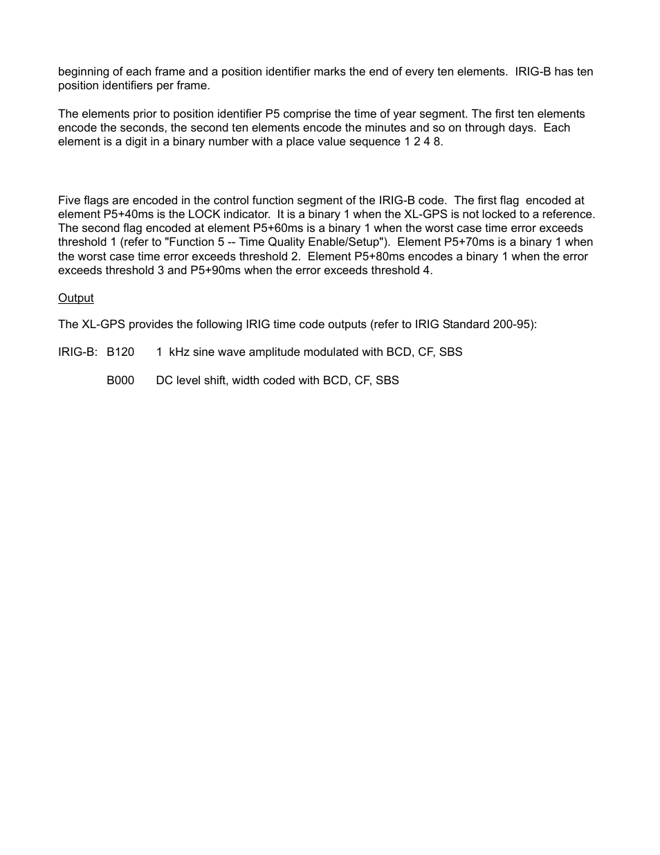 Irig-b time quality flags, Output | Symmetricom XL-GPS User Manual | Page 149 / 162