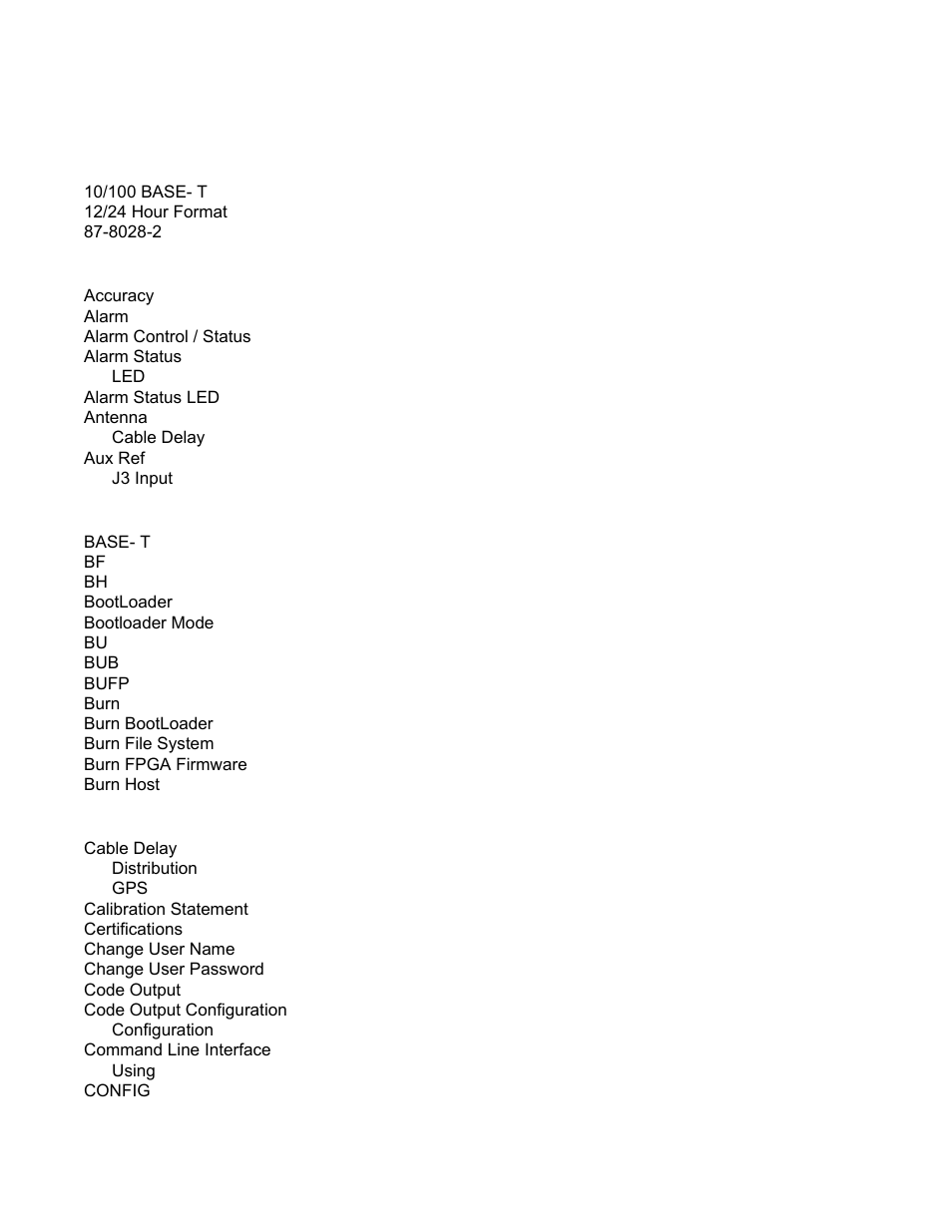 Index, Numerics, 109 a | 100 b, 83 c, 12/24 hour format, Accuracy, Alarm, Alarm control / status, Alarm status led | Symmetricom XL-GPS User Manual | Page 155 / 162