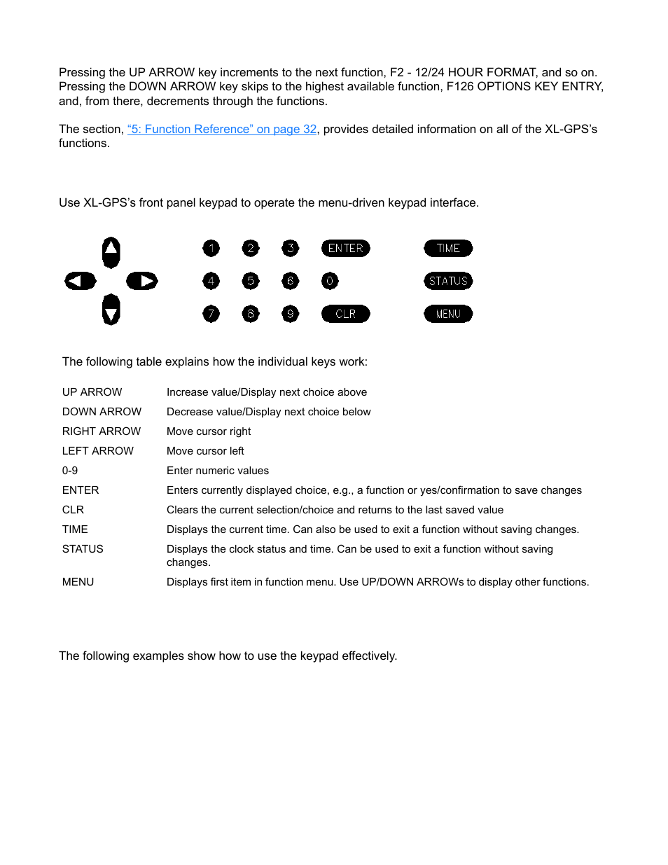 Keypad operation, Keypad examples, Keypad operation keypad examples | Symmetricom XL-GPS User Manual | Page 37 / 162