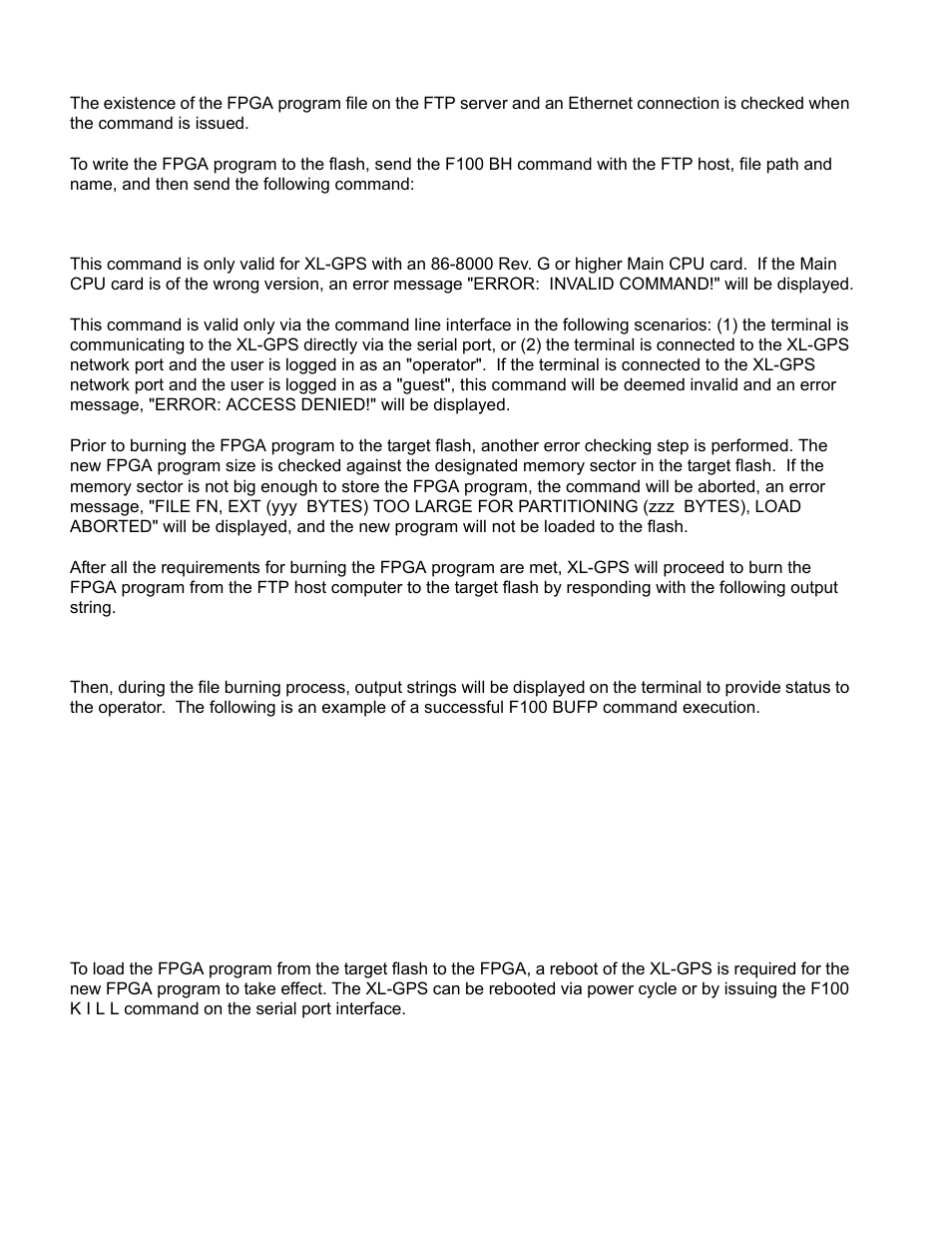 F100 bufp<enter, Ok<cr><lf | Symmetricom XL-GPS User Manual | Page 96 / 162