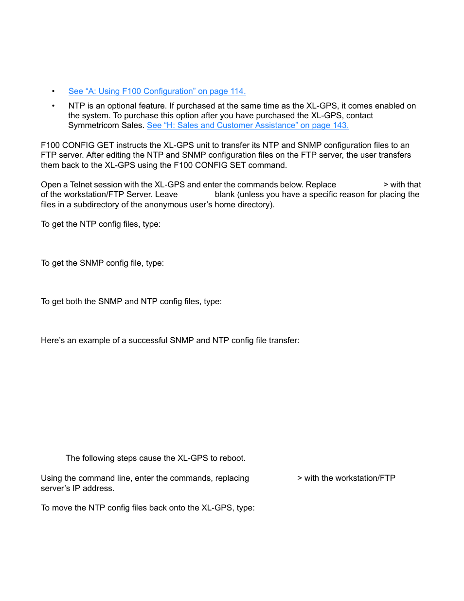 F100 config - configure ntp & snmp, F100 config – configure ntp & snmp | Symmetricom XL-GPS User Manual | Page 97 / 162