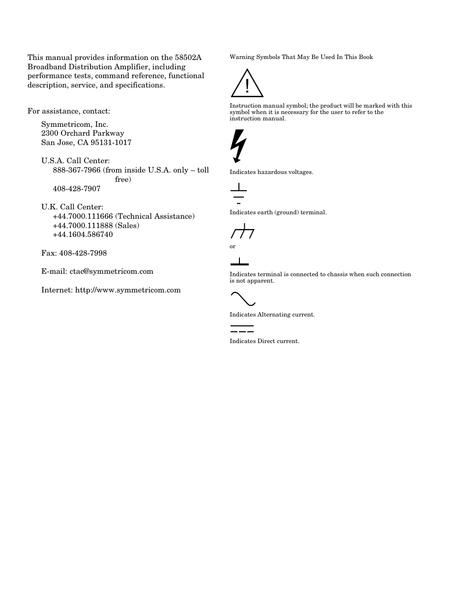 Symmetricom 58502A User Manual | Page 2 / 88