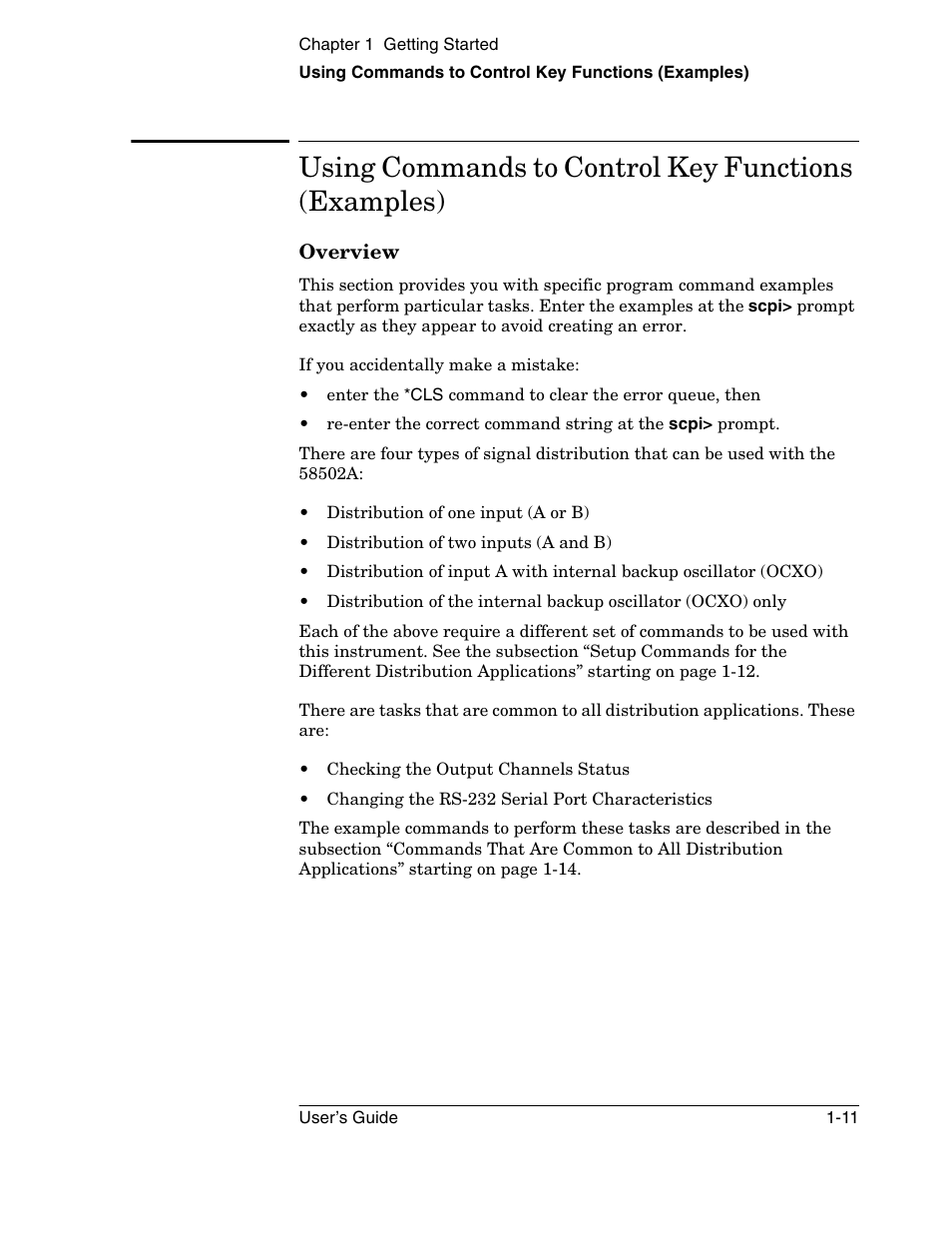 Using commands to control key functions (examples) | Symmetricom 58502A User Manual | Page 21 / 88