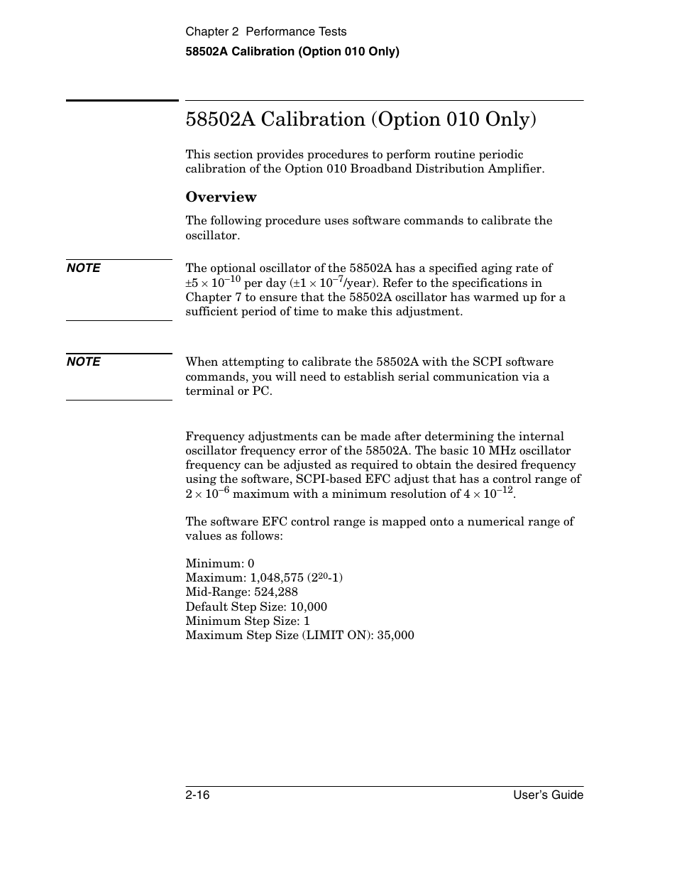 58502a calibration (option 010 only), Overview | Symmetricom 58502A User Manual | Page 42 / 88