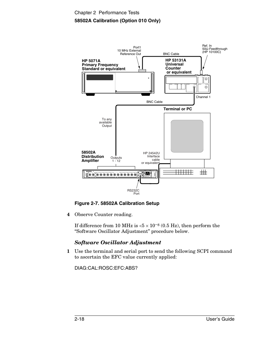 Software oscillator adjustment | Symmetricom 58502A User Manual | Page 44 / 88