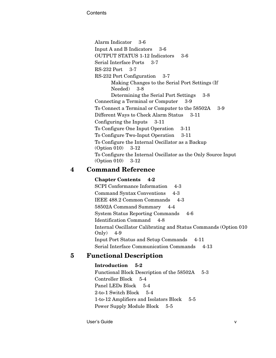 4command reference, 5functional description | Symmetricom 58502A User Manual | Page 5 / 88
