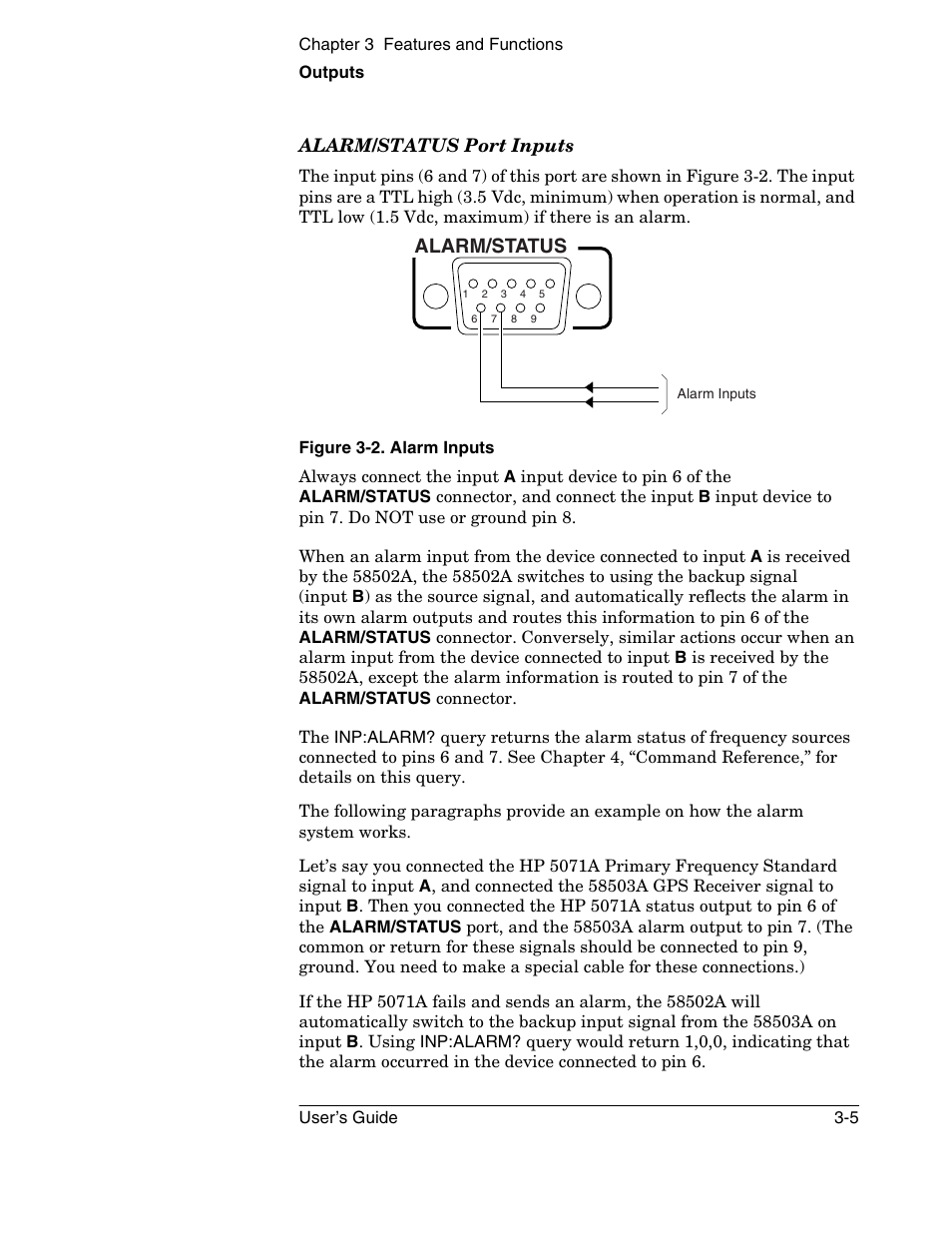 Alarm/status, Alarm/status port inputs | Symmetricom 58502A User Manual | Page 51 / 88