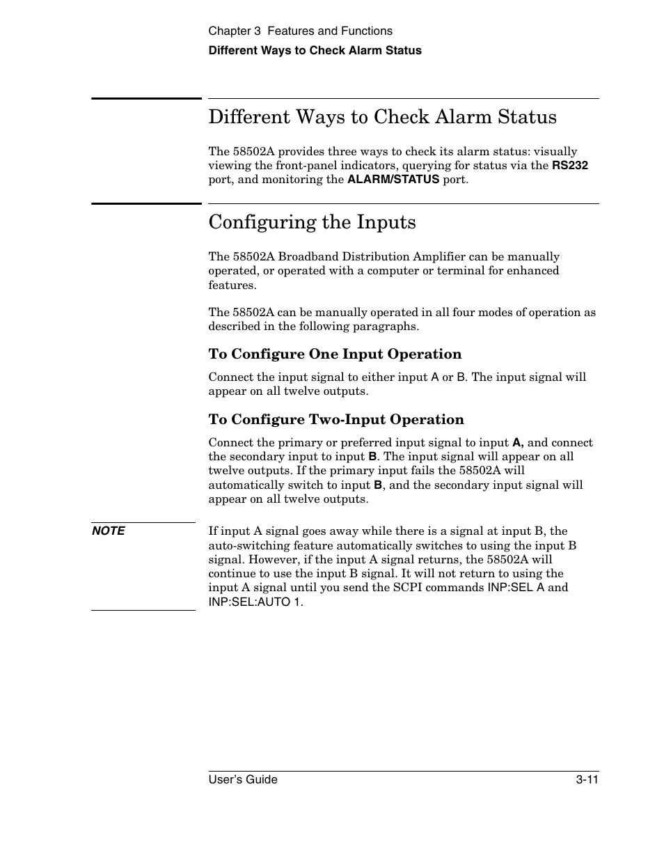 Different ways to check alarm status, Configuring the inputs | Symmetricom 58502A User Manual | Page 57 / 88