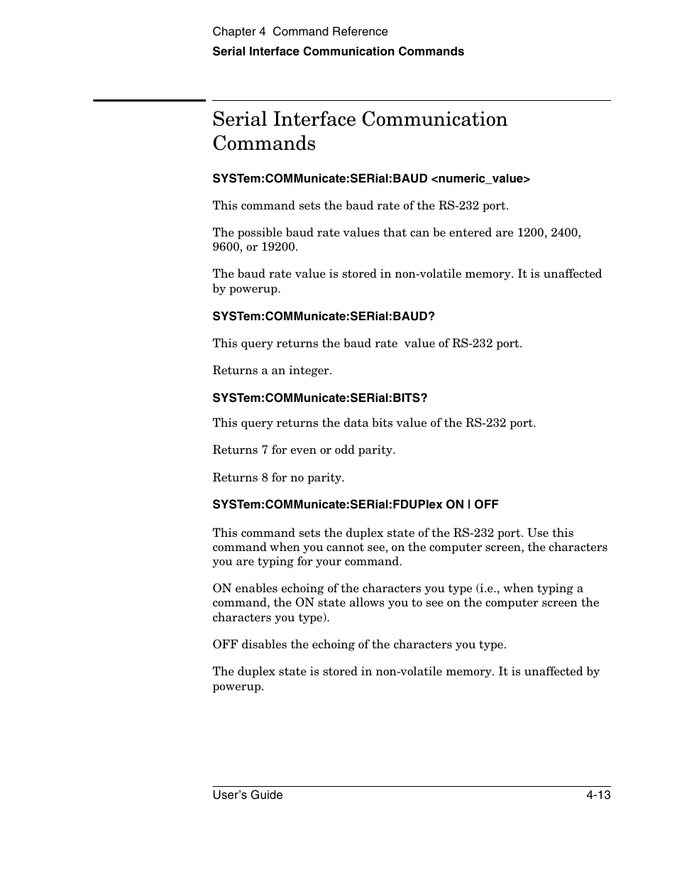 Serial interface communication commands | Symmetricom 58502A User Manual | Page 71 / 88