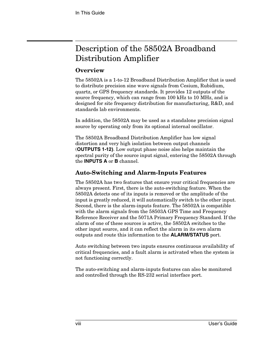 Viii | Symmetricom 58502A User Manual | Page 8 / 88