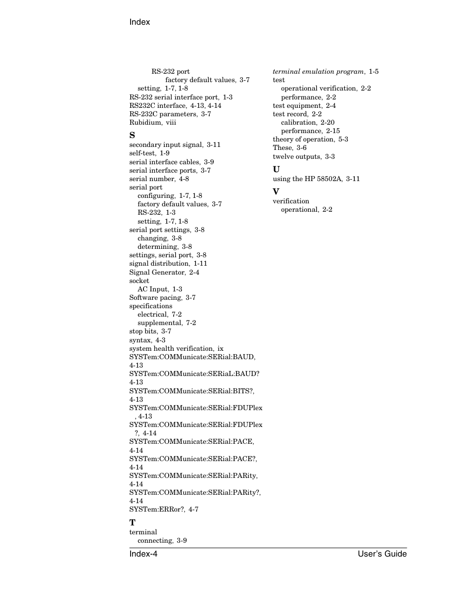 Index index-4 user’s guide | Symmetricom 58502A User Manual | Page 88 / 88