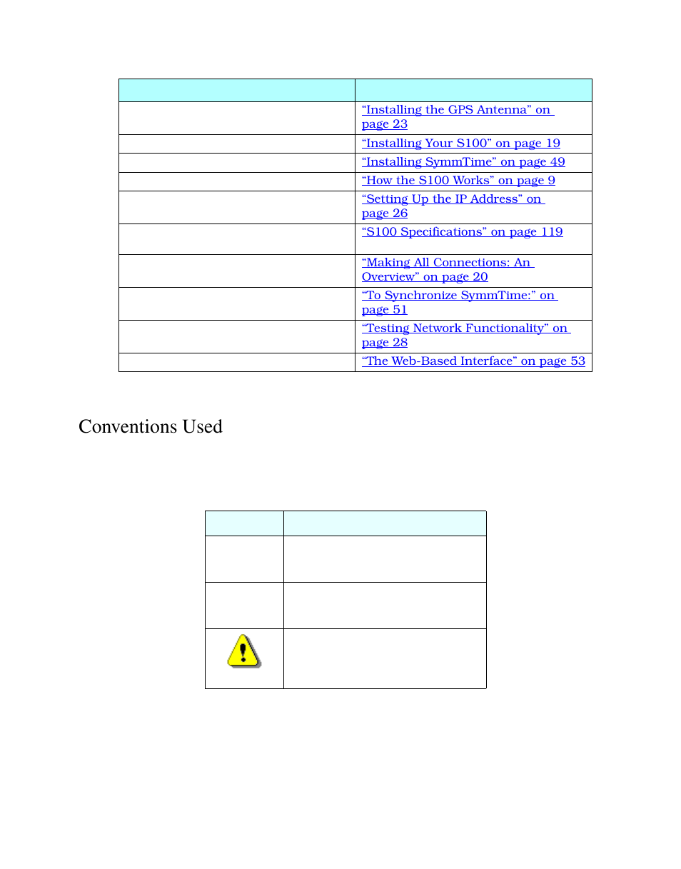 Conventions used | Symmetricom S100 User Manual | Page 10 / 166