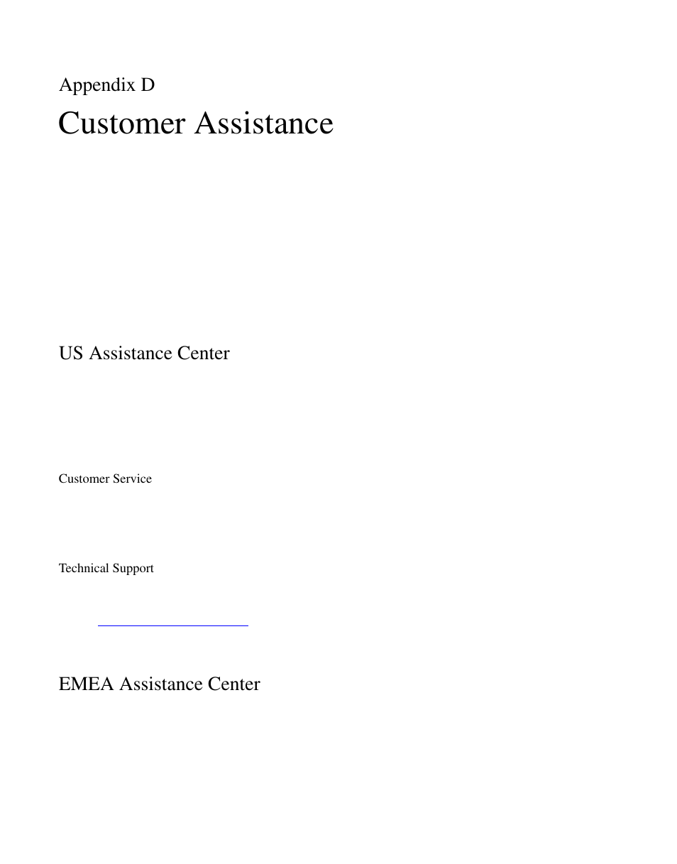 Appendix d, Customer assistance, Us assistance center | Customer service, Technical support, Emea assistance center, Ance (see | Symmetricom S100 User Manual | Page 145 / 166