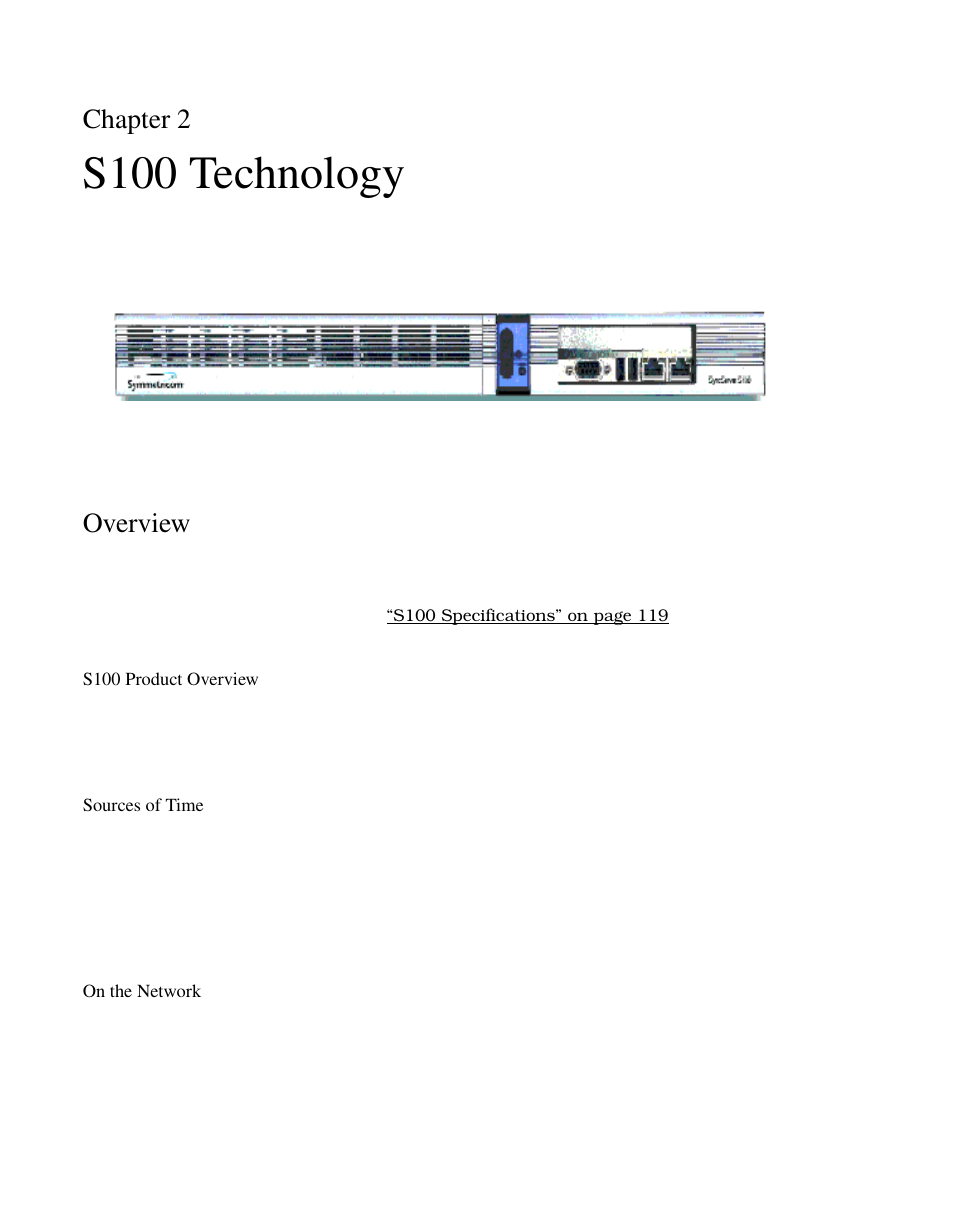 Chapter 2, S100 technology, Overview | S100 product overview, Sources of time, On the network | Symmetricom S100 User Manual | Page 15 / 166