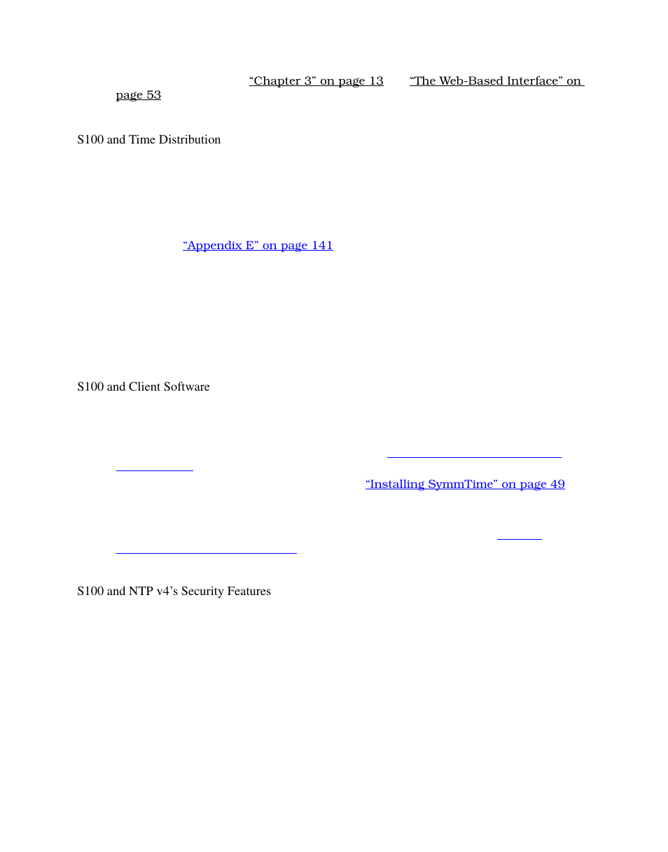 S100 and time distribution, S100 and client software, S100 and ntp v4’s security features | Symmetricom S100 User Manual | Page 18 / 166