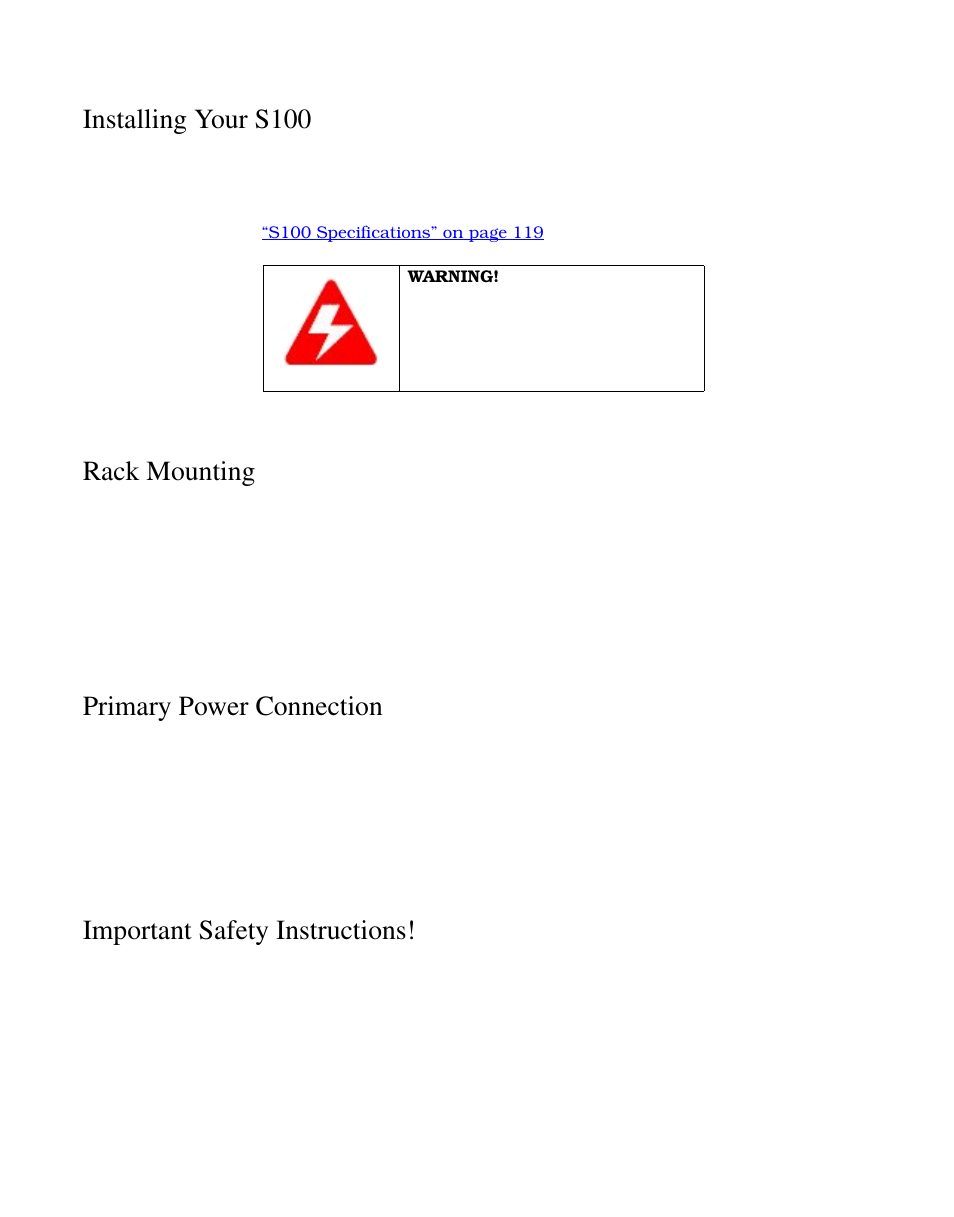 Installing your s100, Rack mounting, Primary power connection | Important safety instructions | Symmetricom S100 User Manual | Page 27 / 166