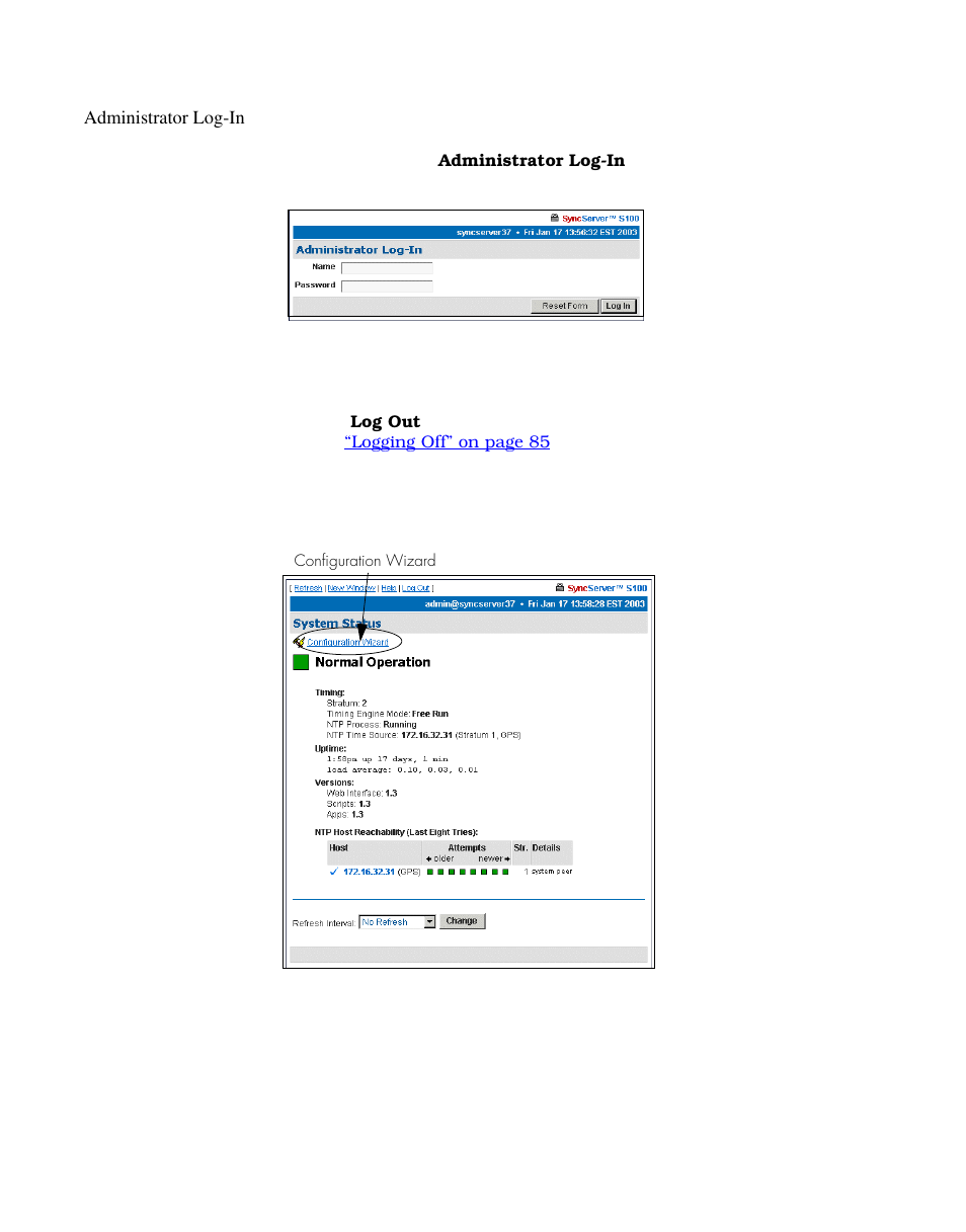 Administrator log-in | Symmetricom S100 User Manual | Page 39 / 166