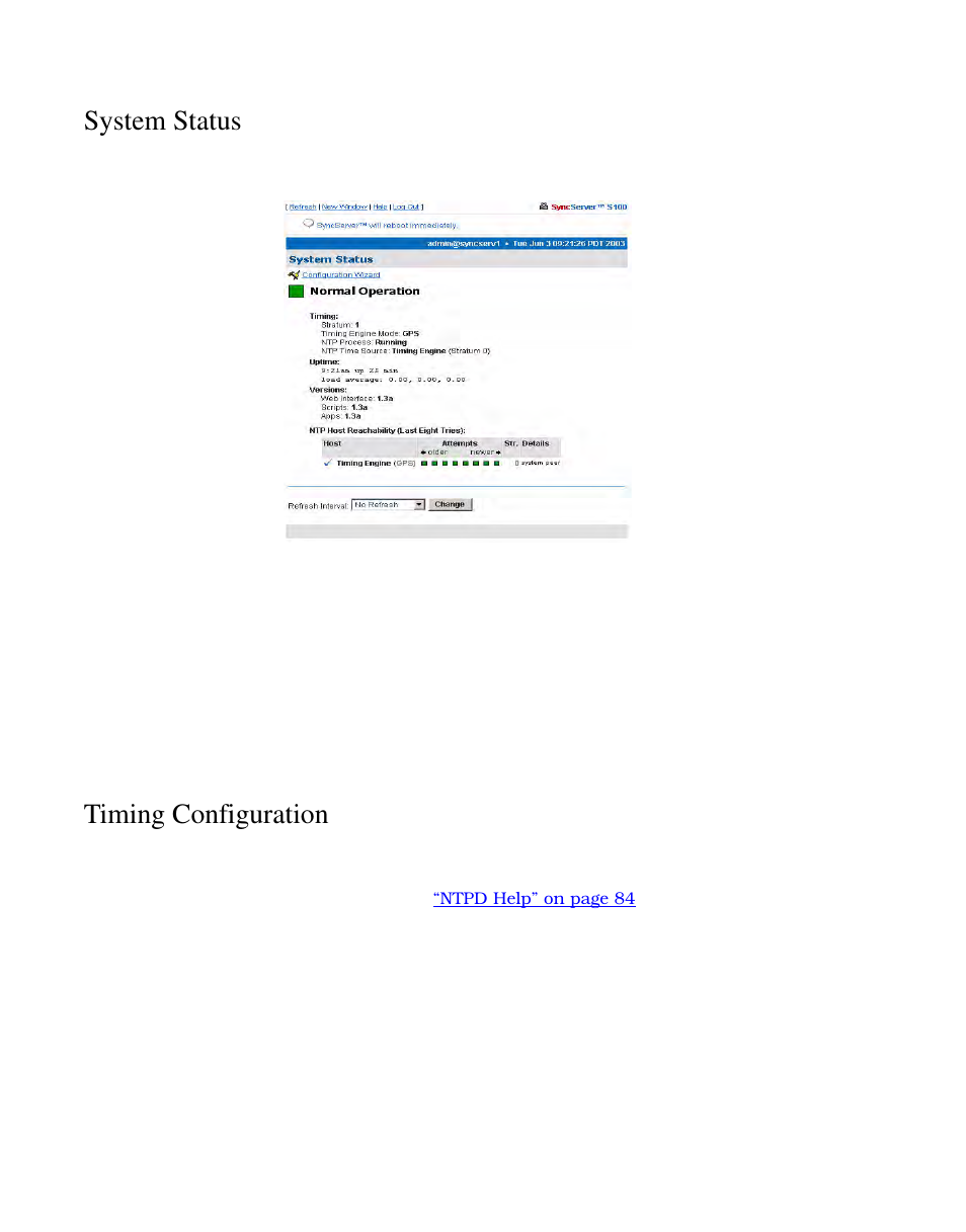 System status, Timing configuration | Symmetricom S100 User Manual | Page 65 / 166