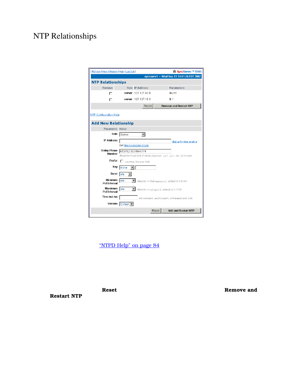 Ntp relationships, Ntp relationships” on | Symmetricom S100 User Manual | Page 66 / 166