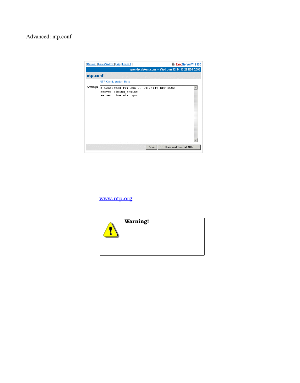 Advanced: ntp.conf | Symmetricom S100 User Manual | Page 71 / 166