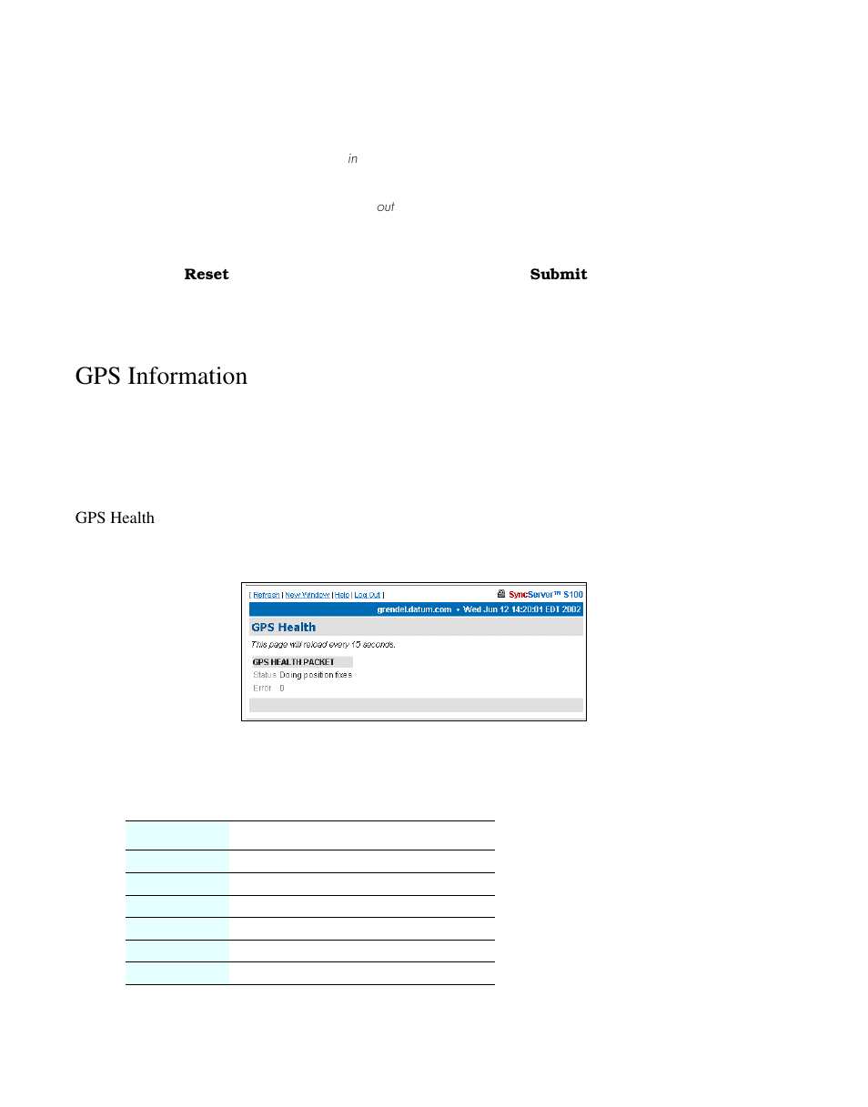 Gps information, Gps health | Symmetricom S100 User Manual | Page 75 / 166