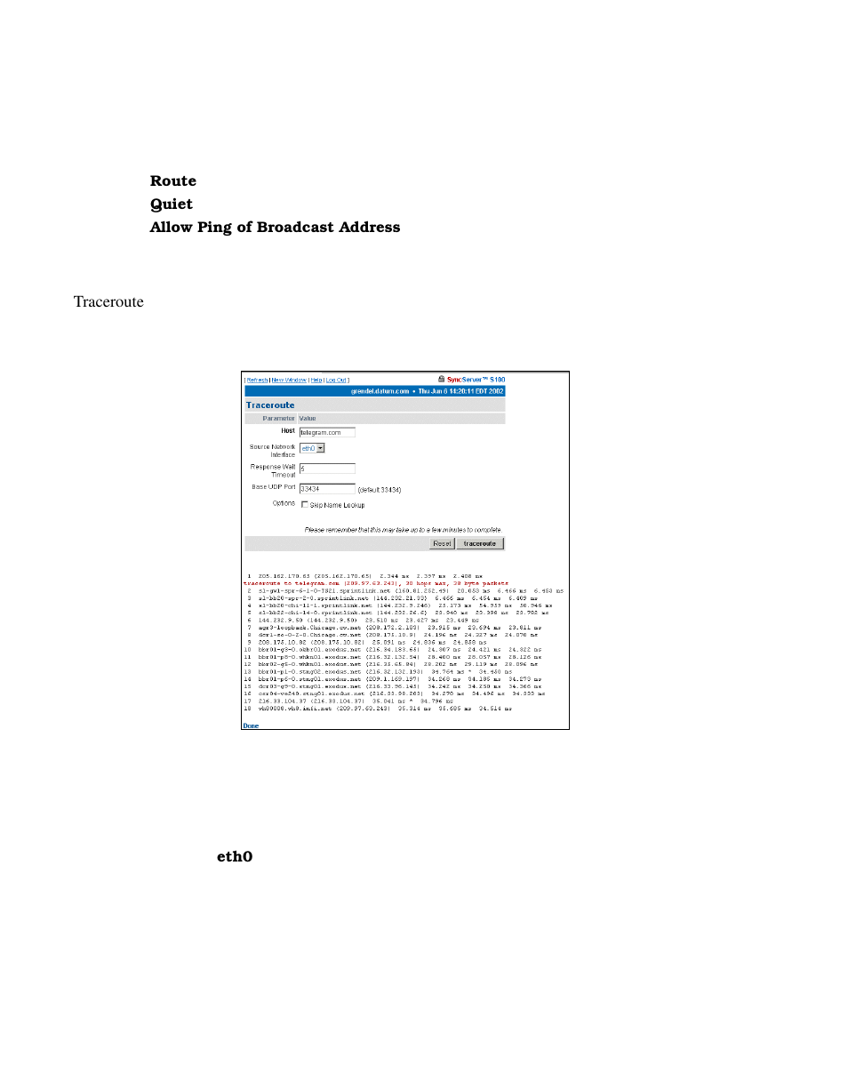 Traceroute | Symmetricom S100 User Manual | Page 83 / 166