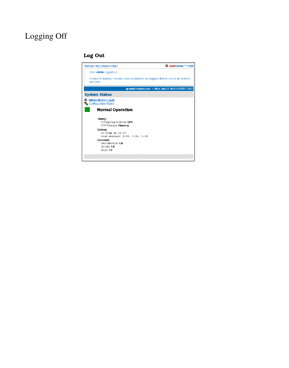 Logging off | Symmetricom S100 User Manual | Page 93 / 166