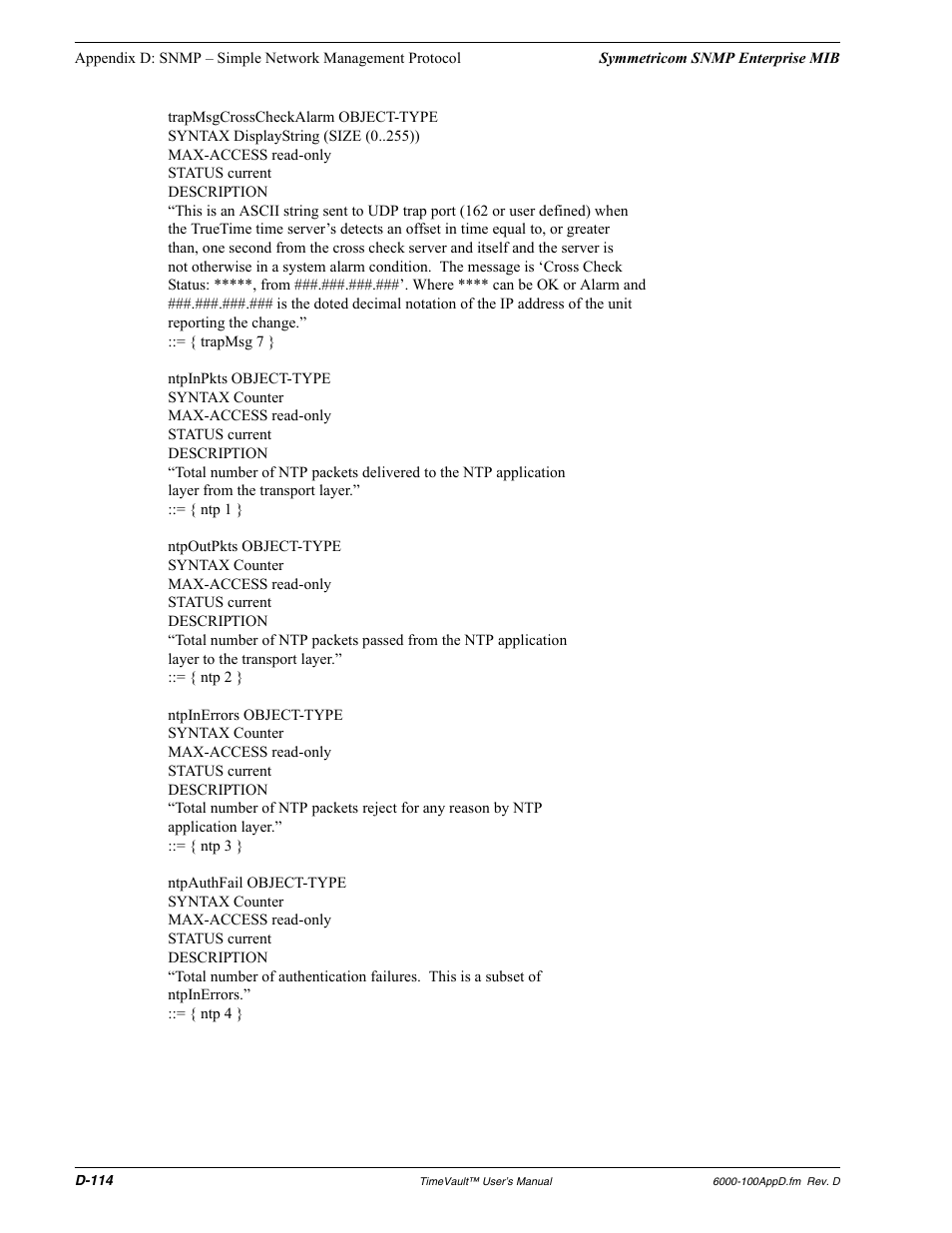 Symmetricom Time Server User Manual | Page 128 / 148