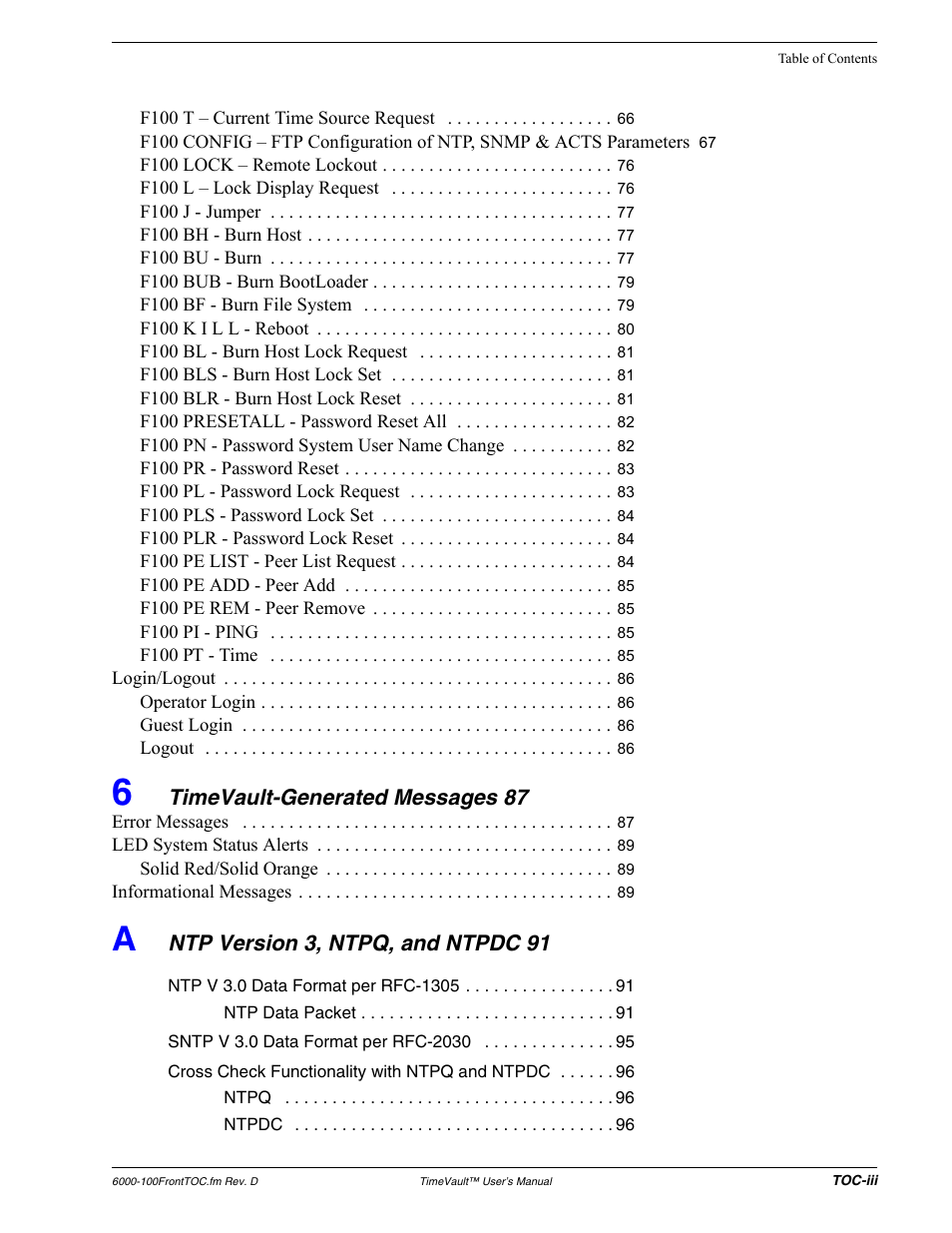 Timevault-generated messages 87, Ntp version 3, ntpq, and ntpdc 91 | Symmetricom Time Server User Manual | Page 13 / 148