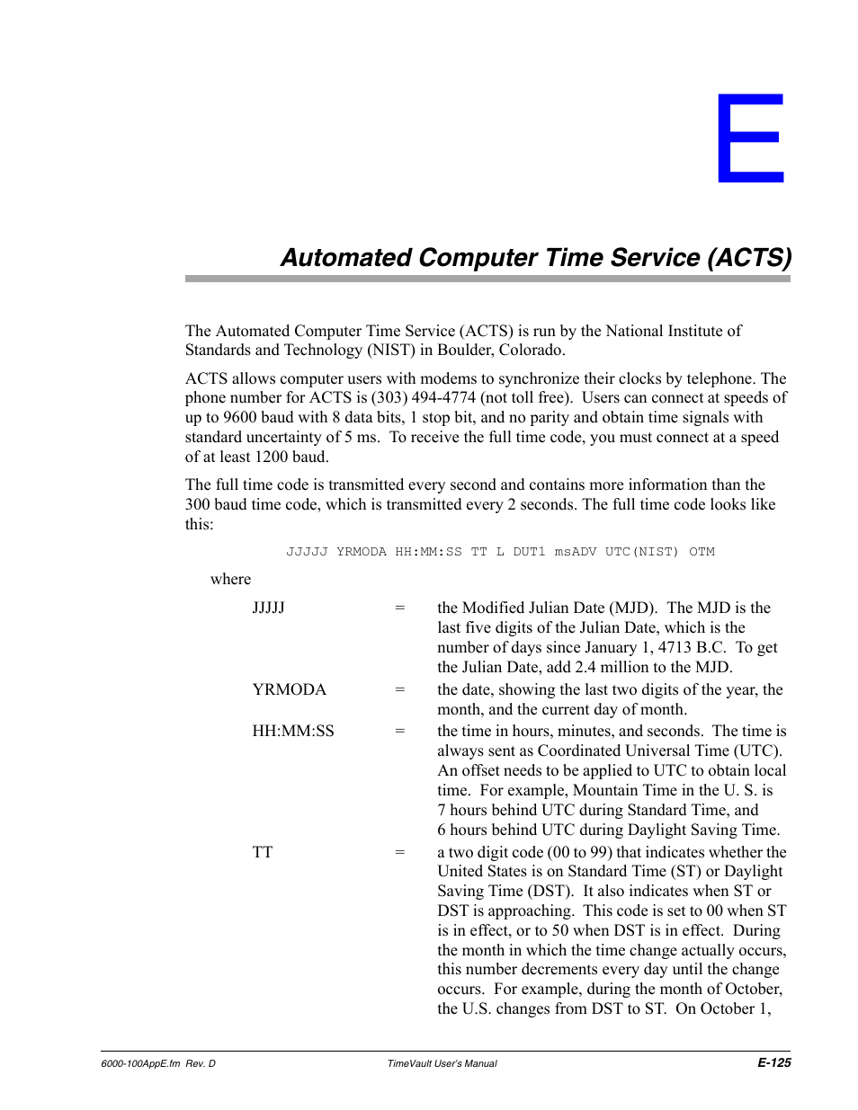 Automated computer time service (acts), Automated computer time service (acts) 125 | Symmetricom Time Server User Manual | Page 139 / 148