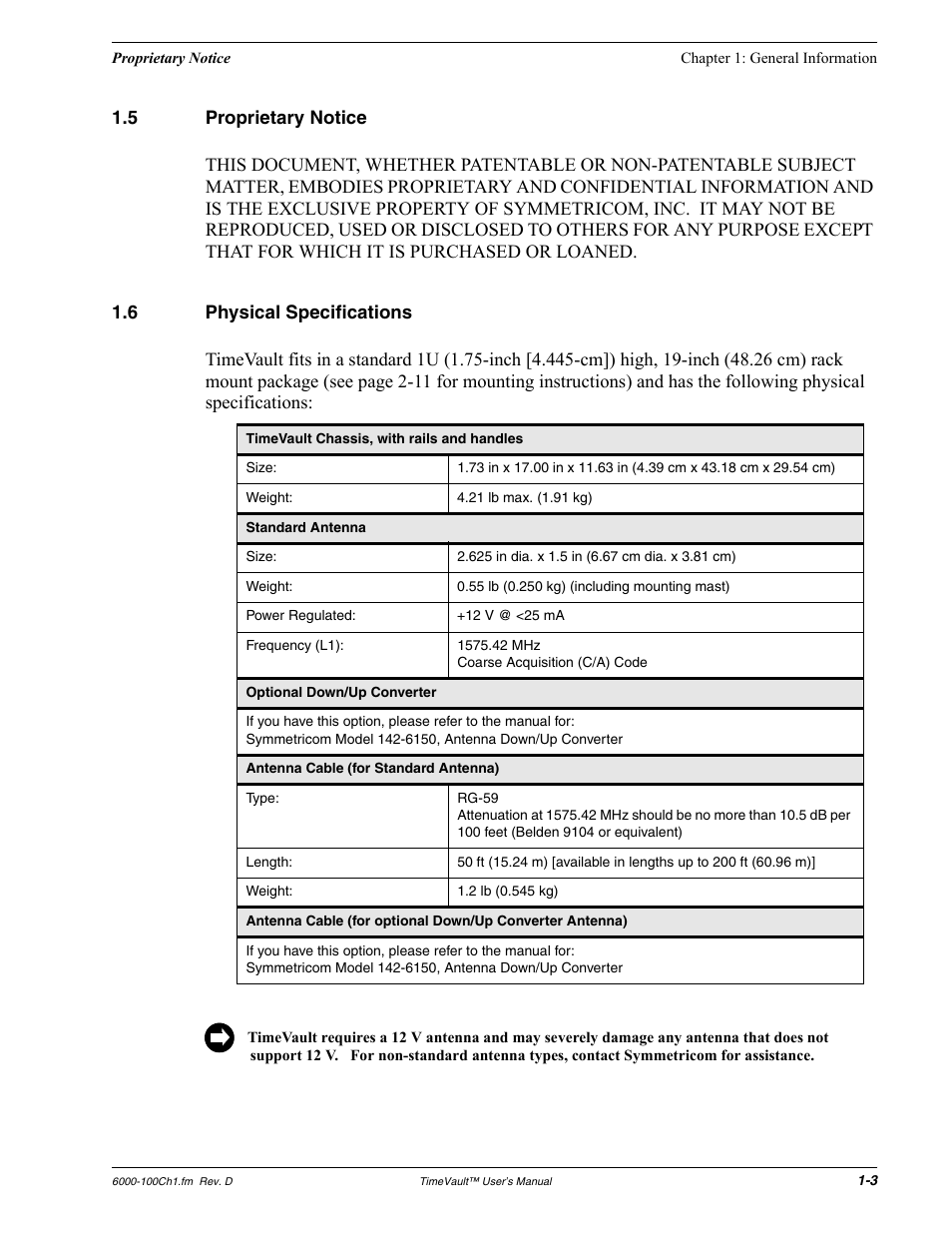 5 proprietary notice, 6 physical specifications, Proprietary notice | Physical specifications | Symmetricom Time Server User Manual | Page 17 / 148