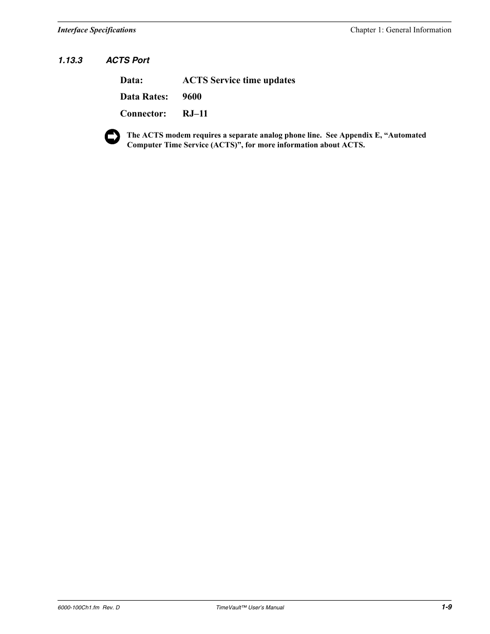3 acts port, Acts port | Symmetricom Time Server User Manual | Page 23 / 148