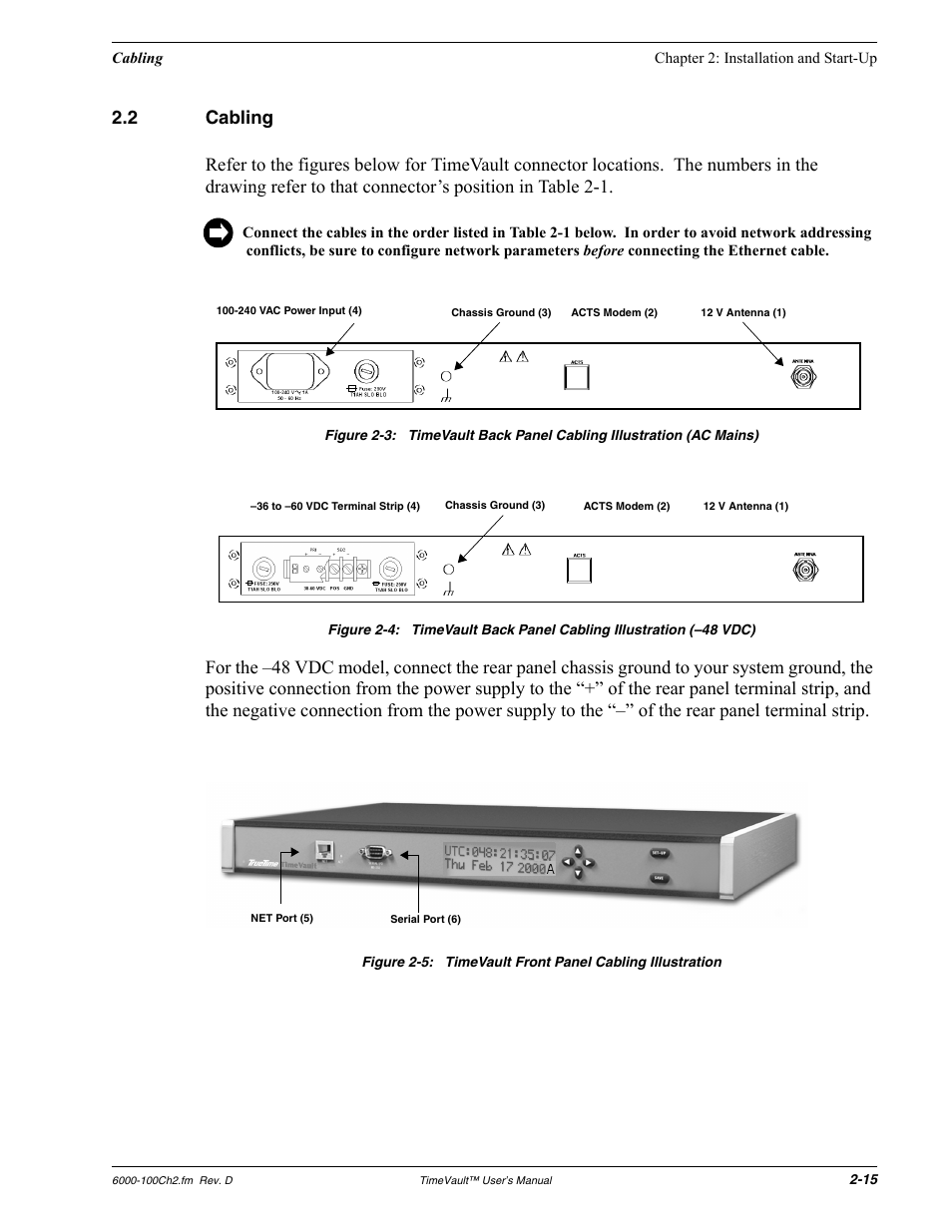 2 cabling, Cabling | Symmetricom Time Server User Manual | Page 29 / 148